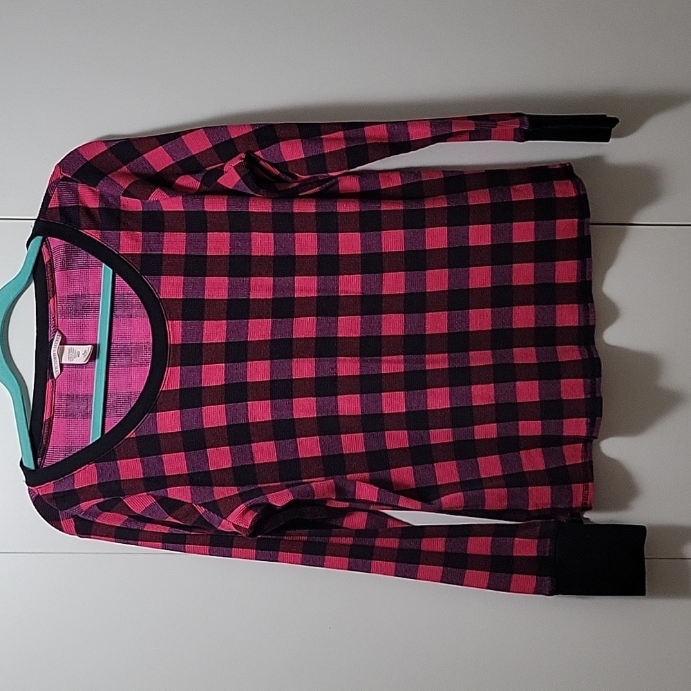 Victoria's Secret Black and Pink Plaid Long Sleeve Tee